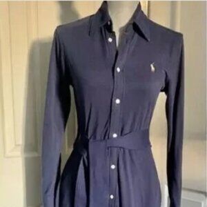 Ralph Lauren Knit Oxford Long Sleeve Button Down Dress Navy - Sz Small